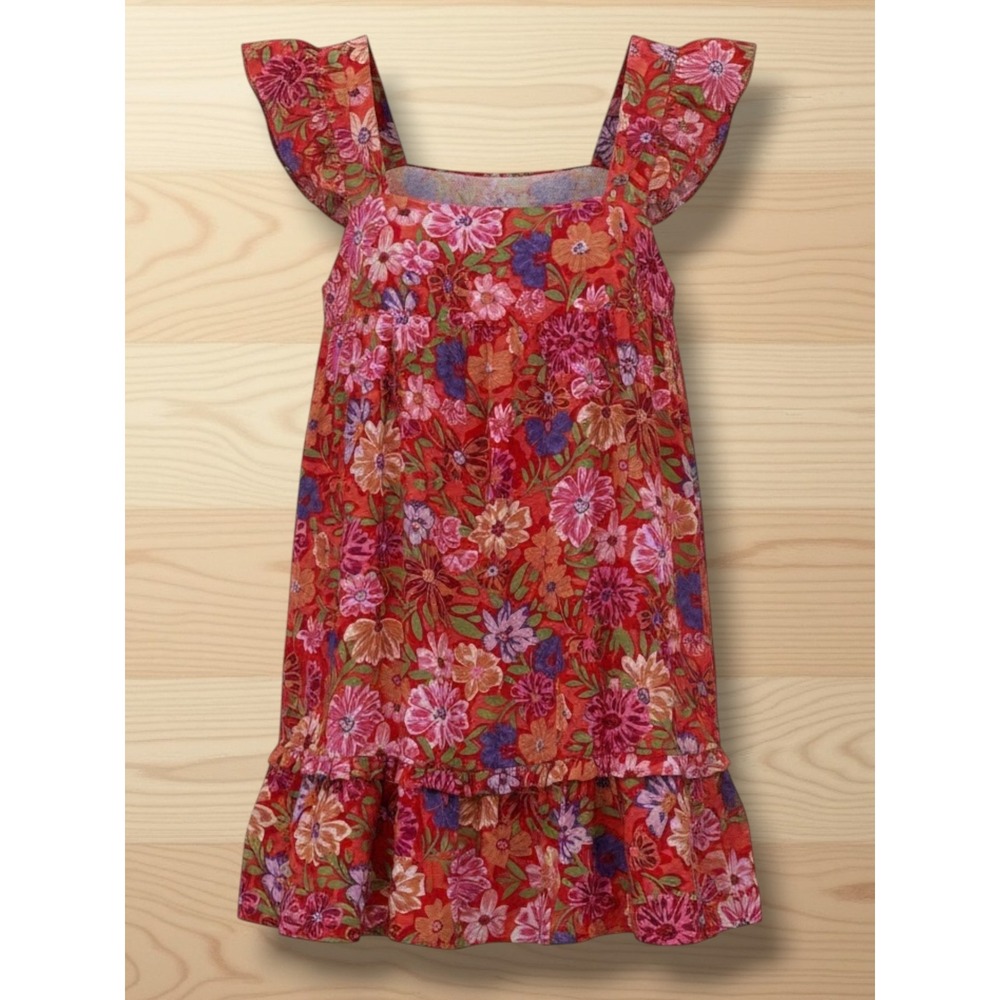 Very J VD33905 Red Floral Ruffle Sleeve Tiered Rayon Blend Mini Dress Size L